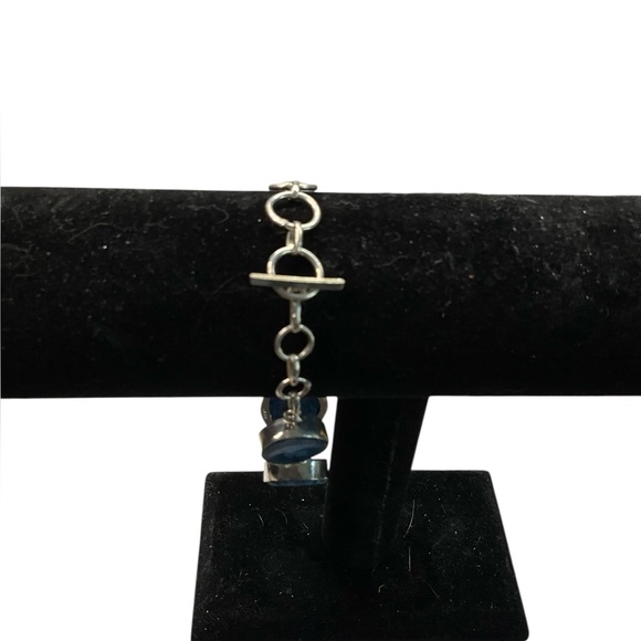 Sterling Silver 925 Blue Agate Druzy Slice Adjustable Toogle Clasp Bracelet - Picture 8 of 13